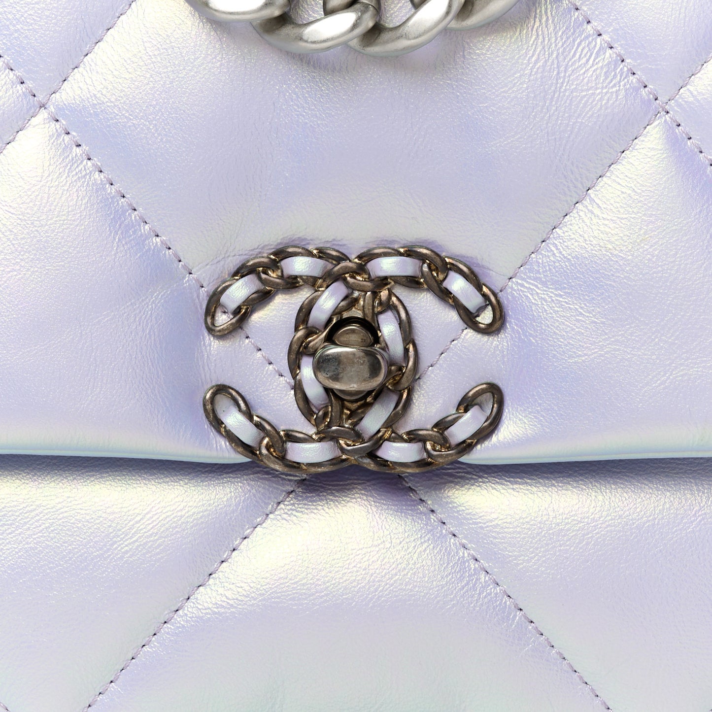 Iridescent Calfskin Quilted Medium Chanel 19 Flap Light Purple Blue