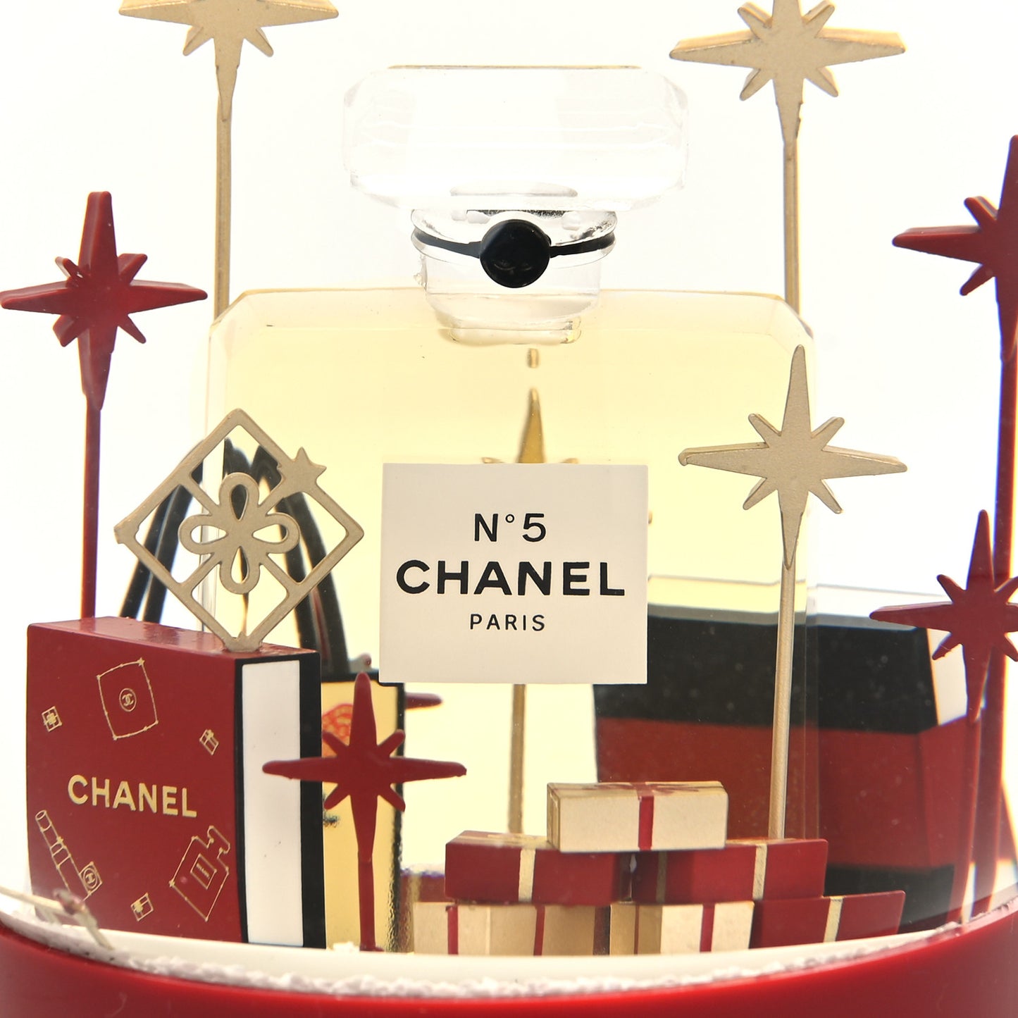 Glass CC Shopping Bag Snow Globe Burgundy