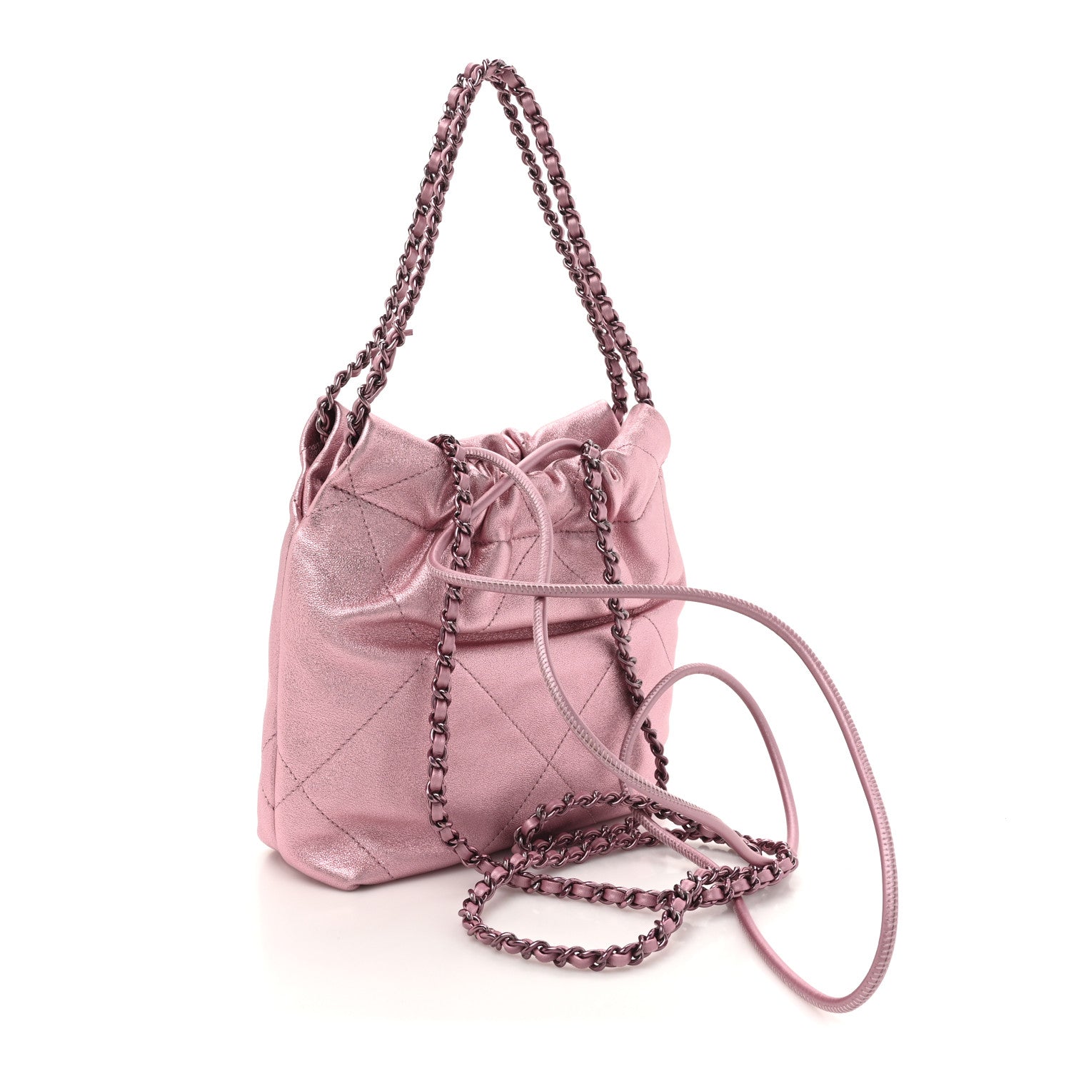 Chanel Metallic Lambskin Lacquered Monochrome Quilted Mini Chanel 22 Pink 3 of 12
