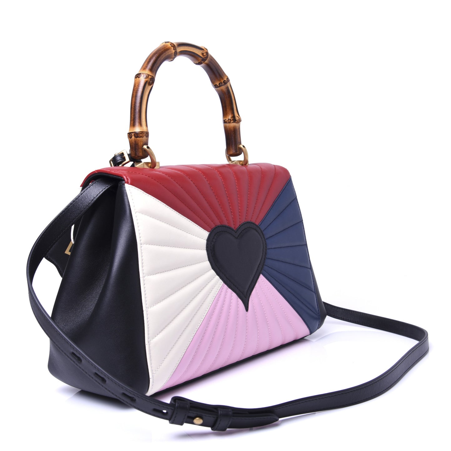 Calfskin Bamboo Trapuntata Queen Margaret Top Handle Bag Blue Agata Hibiscus Red Mystic White Sugar Pink