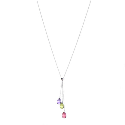 Tiffany 18K White Gold Amethyst Peridot Pink Tourmaline Rainbow Drops Three Stone Necklace 1 of 7