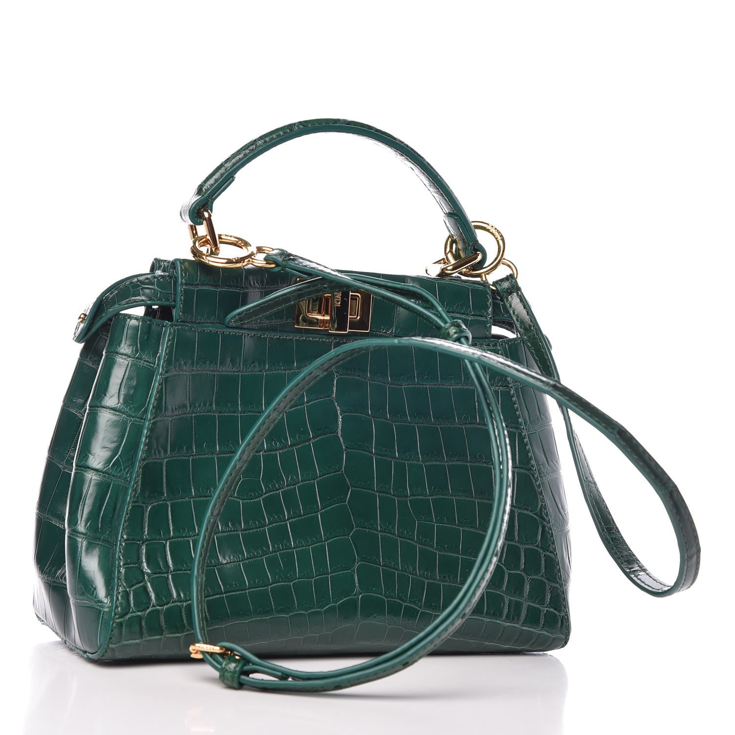 Fendi Shiny Crocodile Shiny Nappa Mini Peekaboo Iconic Satchel Emerald 3 of 8