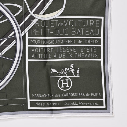 Hermes Silk Petit Duc Scarf 90 Noir Kaki Creme 3 of 4
