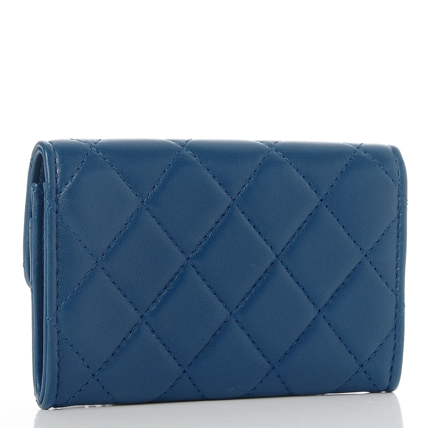 Lambskin Quilted Card Holder Blue