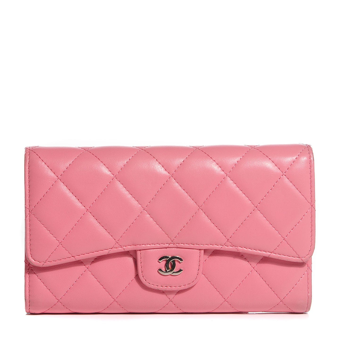 Lambskin Quilted Large Flap Wallet Pink