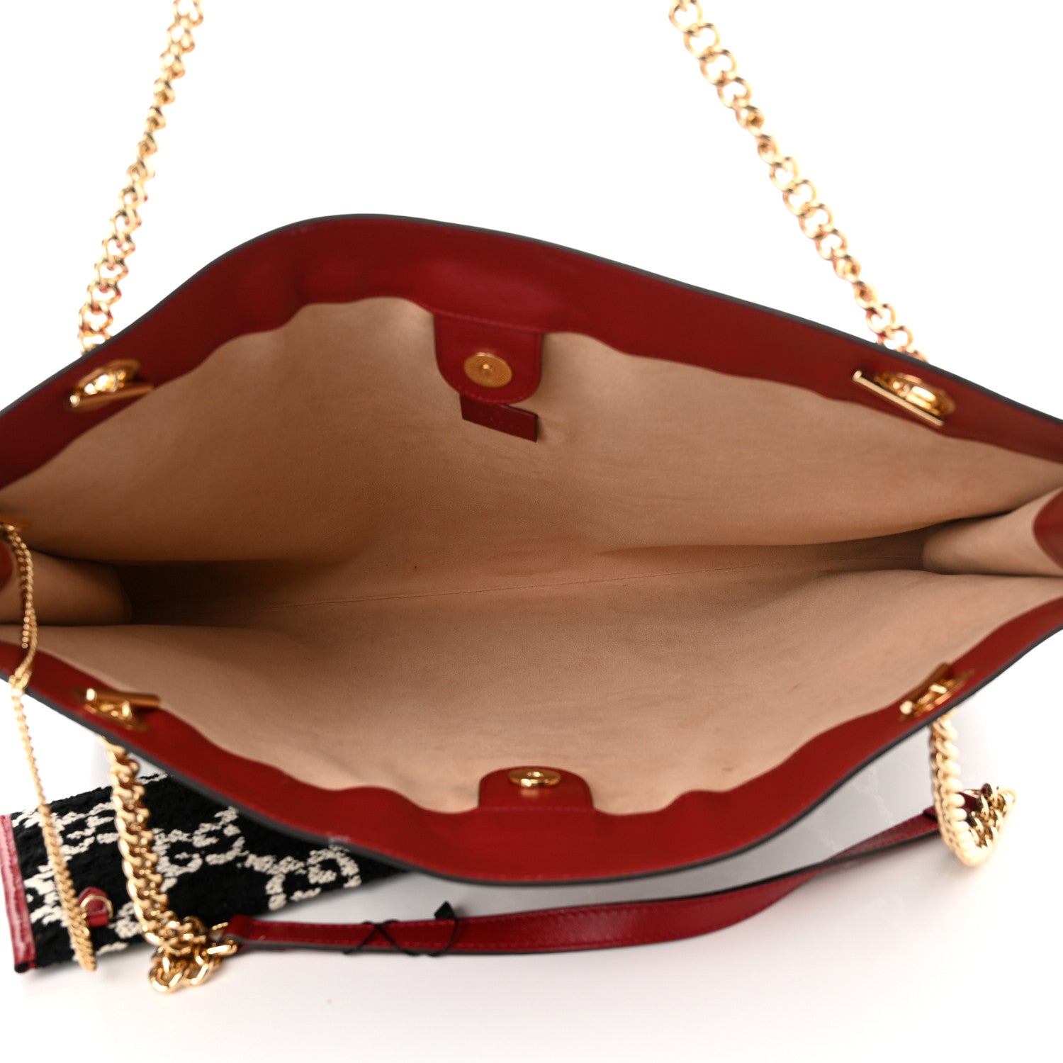 Gucci Tweed GG Monogram Large Rajah Chain Tote Romantic Cherry Black White 5 of 11