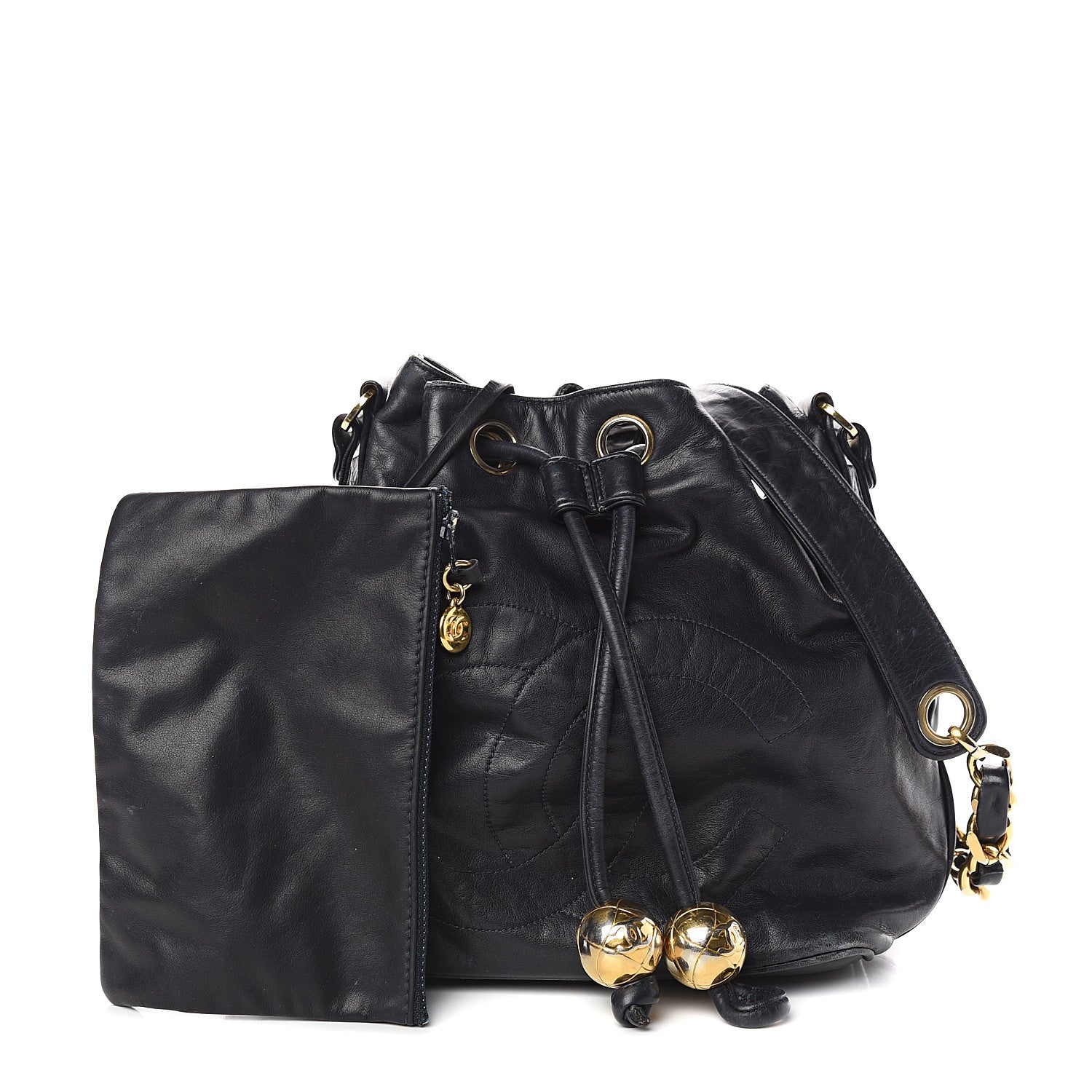 Chanel Lambskin Drawstring CC Shoulder Bag Navy Blue 1 of 12