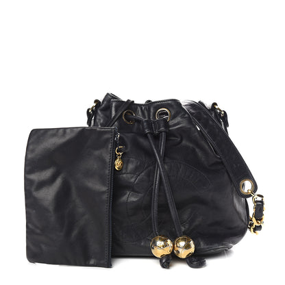 Chanel Lambskin Drawstring CC Shoulder Bag Navy Blue 1 of 12