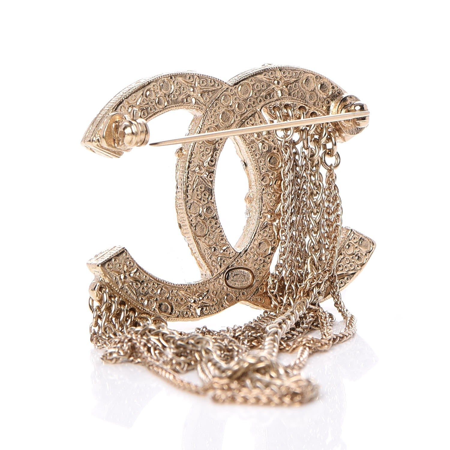 Chanel Crystal Pearl Multi Strand Chain CC Brooch Gold 3 of 5