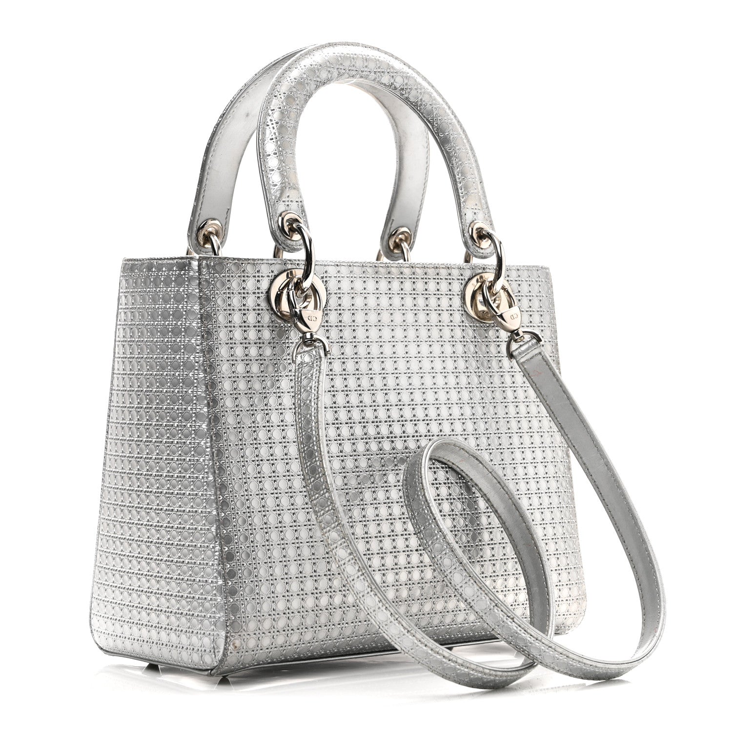 Christian Dior Metallic Patent Micro-Cannage Medium Lady Dior Silver 3 of 11