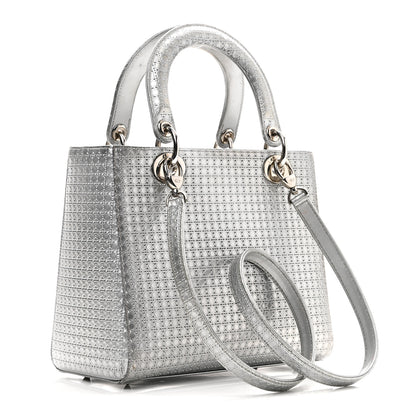 Christian Dior Metallic Patent Micro-Cannage Medium Lady Dior Silver 3 of 11