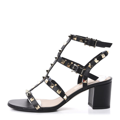 Valentino Garavani Calfskin Rockstud 60mm City Sandals 36 Black 1 of 9