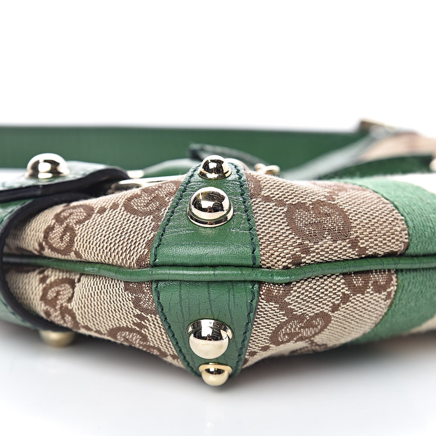 Gucci Monogram Web Horsebit Small Shoulder Bag Green 9 of 10
