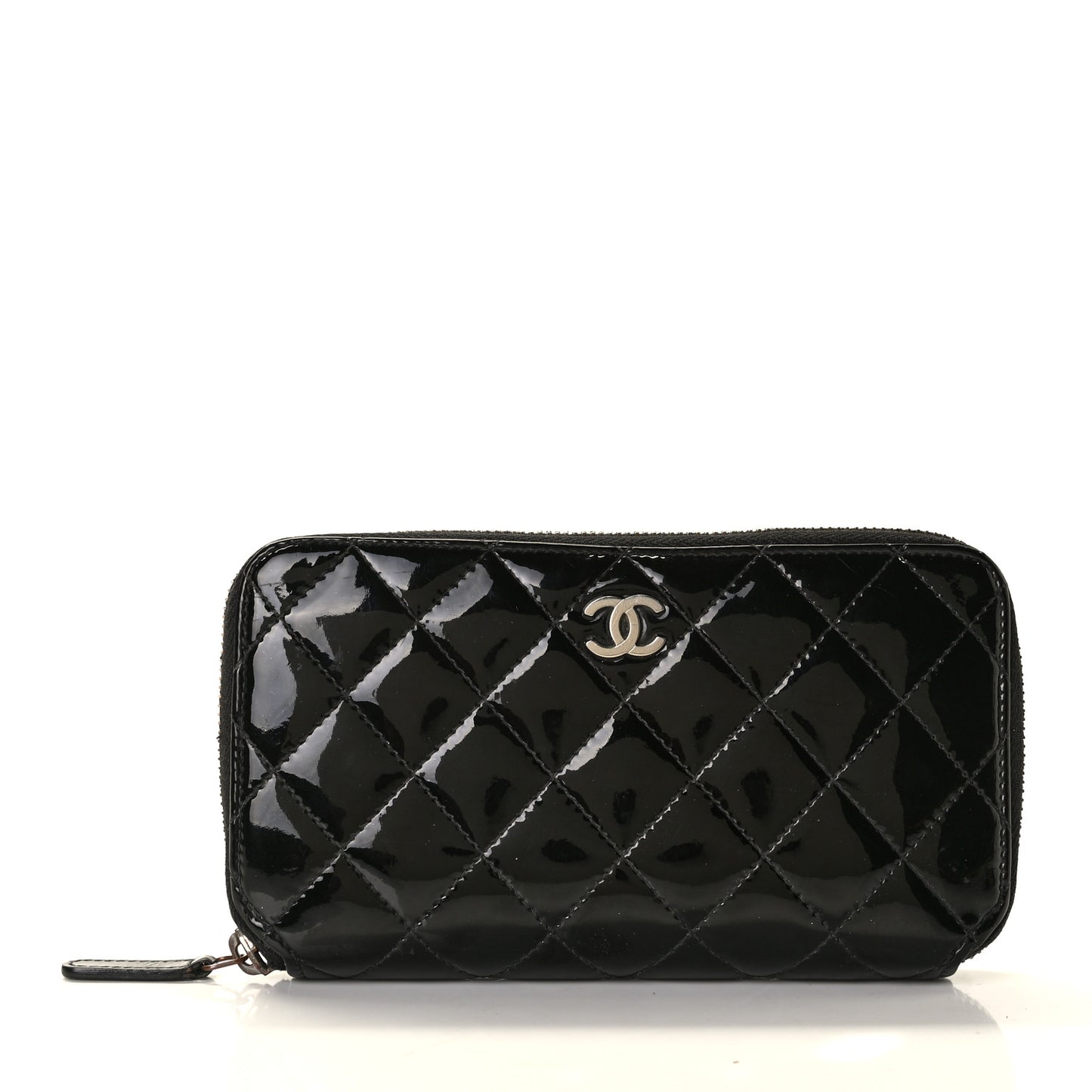 Patent Quilted Small Zip Around Wallet Black