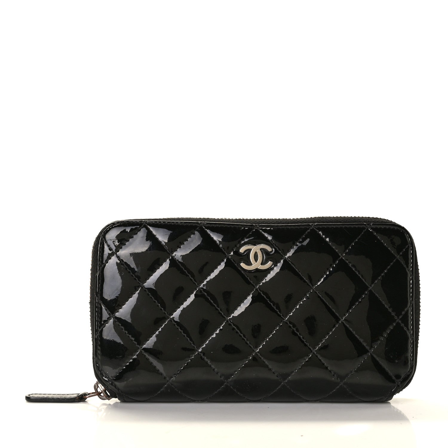 Chanel Patent Quilted Small Zip Around Wallet Black 1 of 8