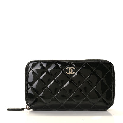 Chanel Patent Quilted Small Zip Around Wallet Black 1 of 8