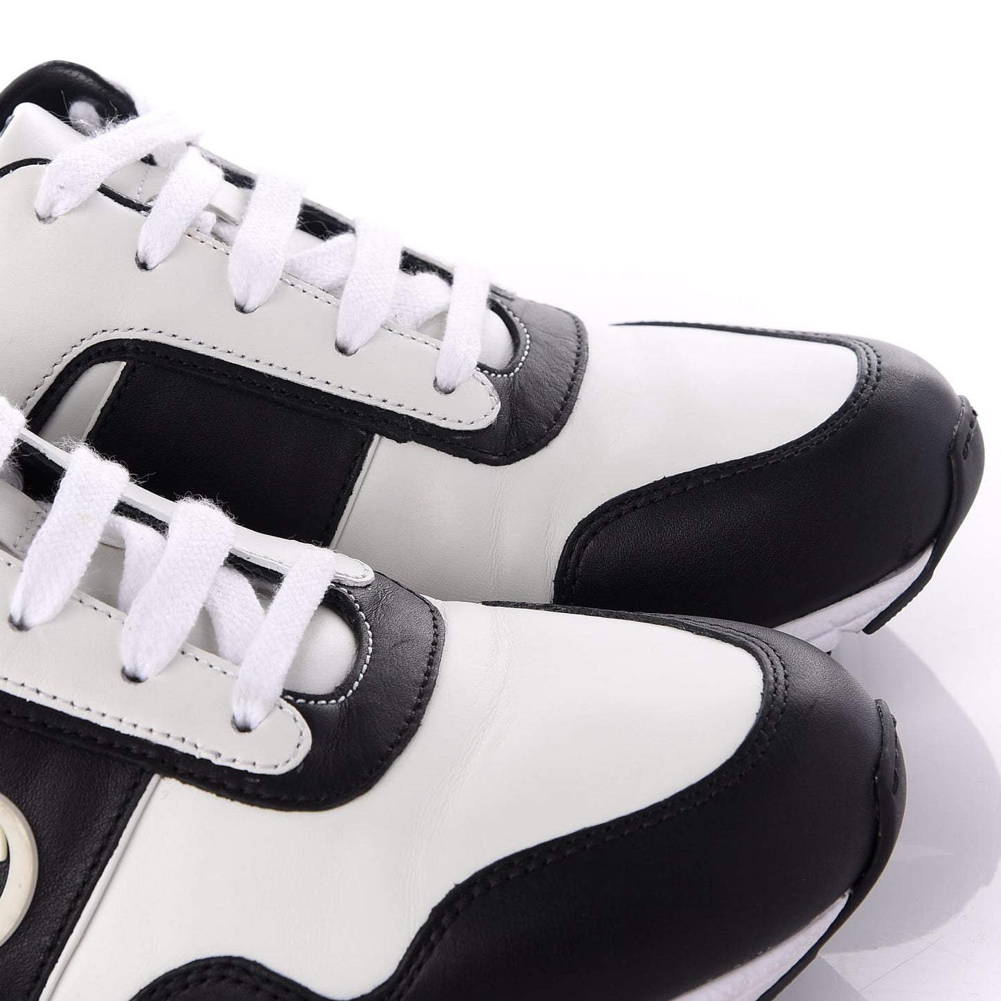 Calfskin Womens Interlocking G Sneakers 37.5 Black White