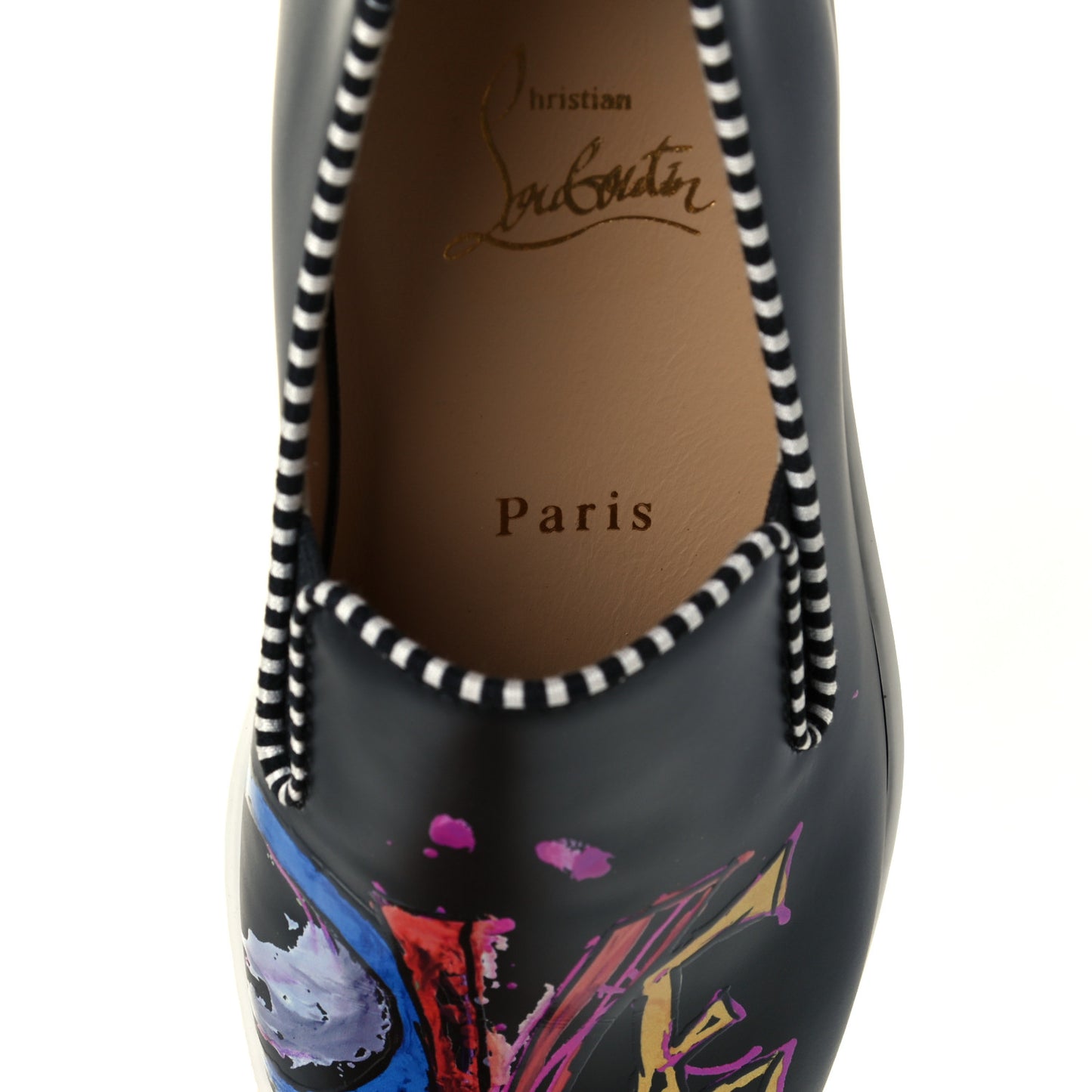 Calfskin Womens Loubi Love Flat Sneakers 35.5 Black Multicolor