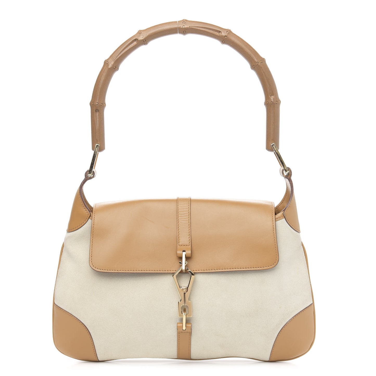 Suede Calfskin Bamboo Handle Jackie O Hobo Beige