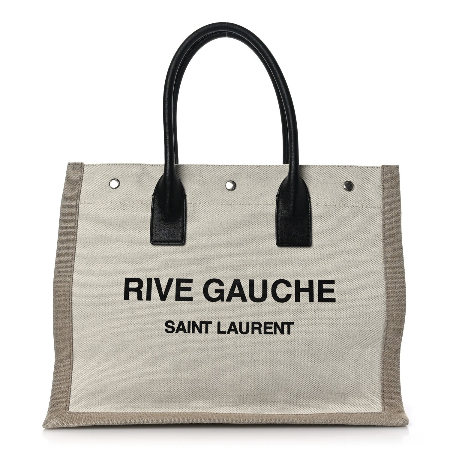 Saint Laurent Linen Calfskin Small Rive Gauche Tote Greggio Natural 1 of 9