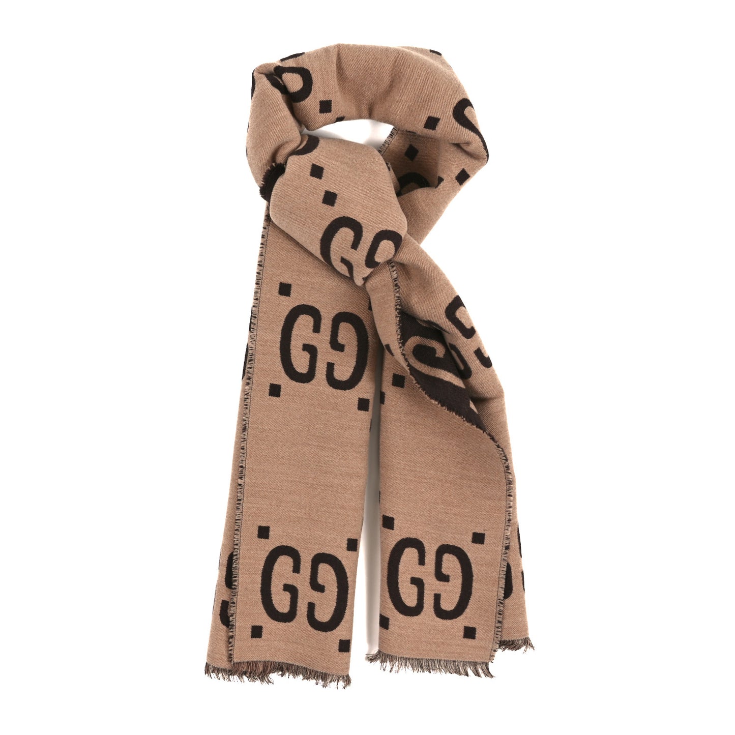 Wool Silk Monogram Jumbo GG Freedom Scarf Dark Brown Beige