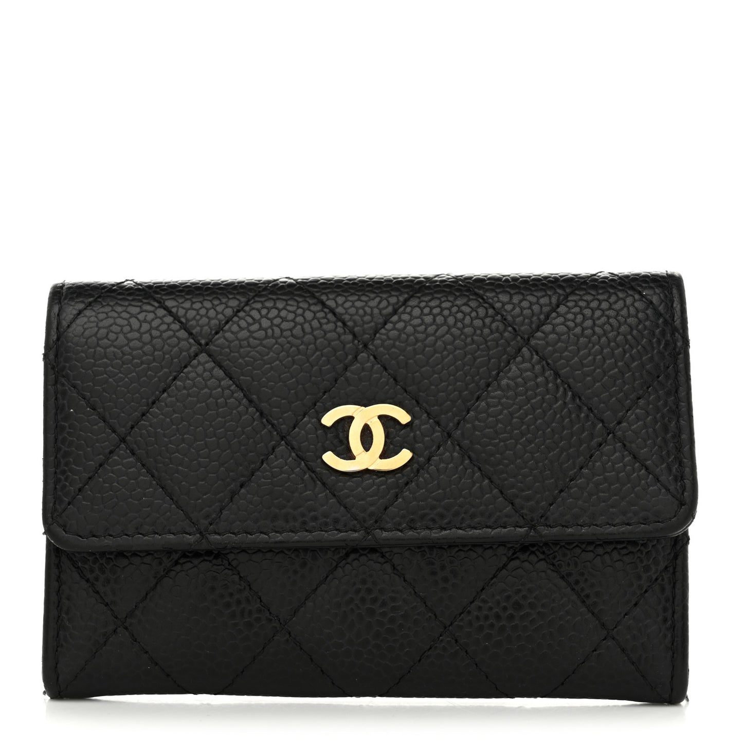 Caviar Quilted Flap Card Holder Black