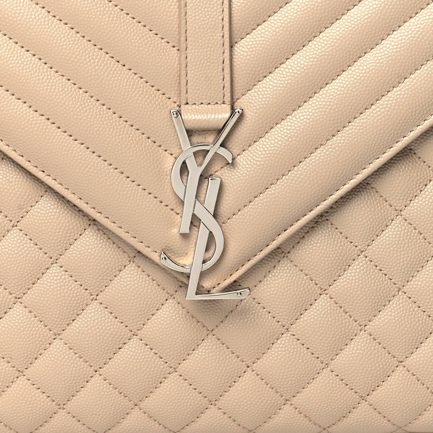 Saint Laurent Grain De Poudre Large Tri-Quilt Monogram Satchel Dark Beige 7 of 11