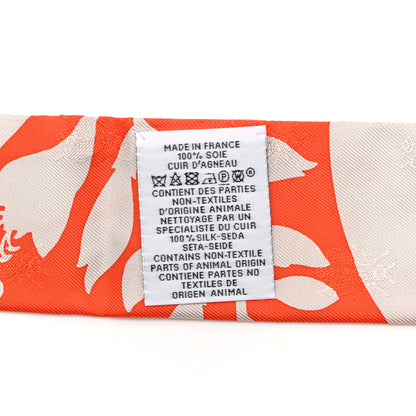 Hermes Silk Calfskin Bouquet Final Fringed Twilly Orange Gris Perle Vermillion 4 of 4