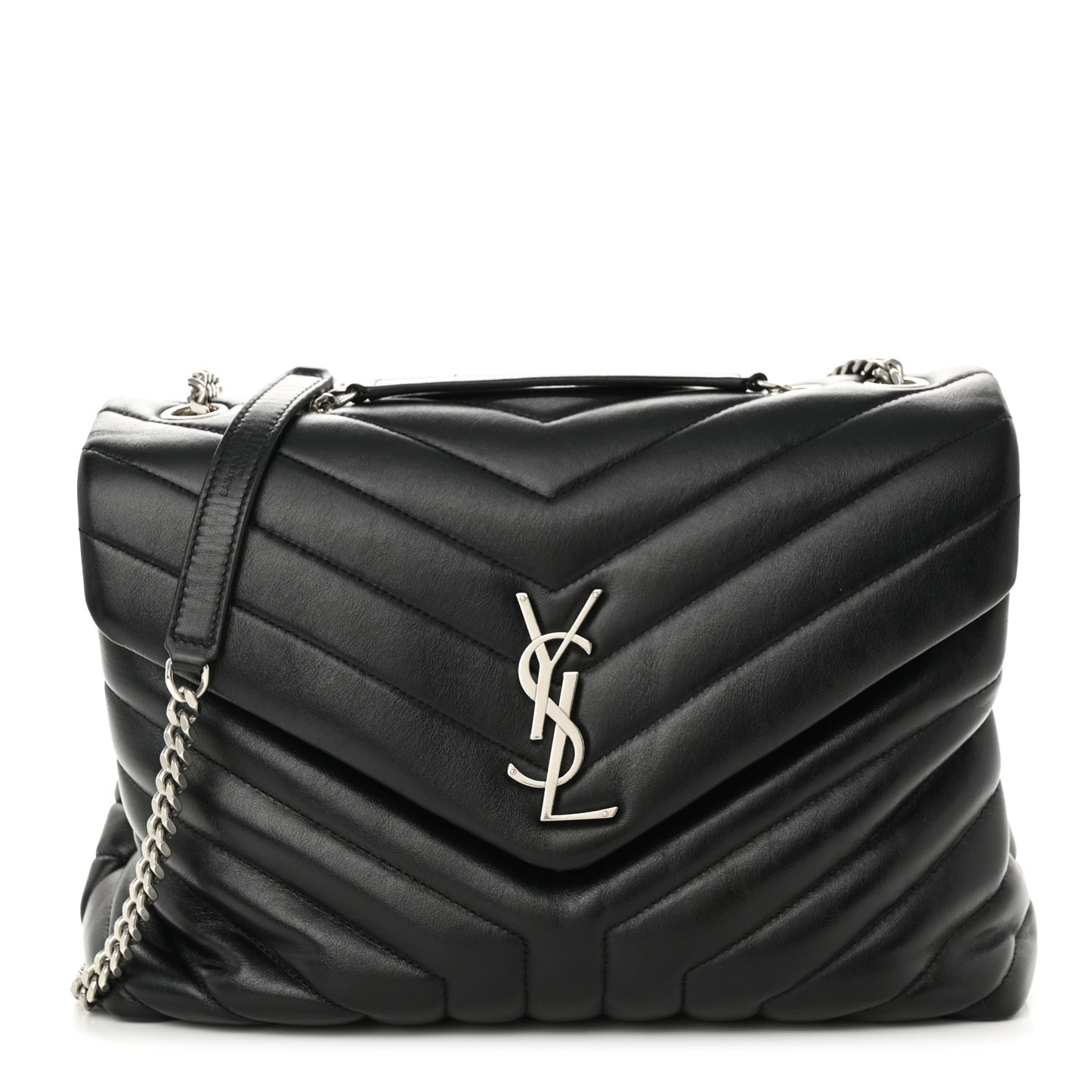Calfskin Y Quilted Monogram Medium Loulou Chain Satchel Black