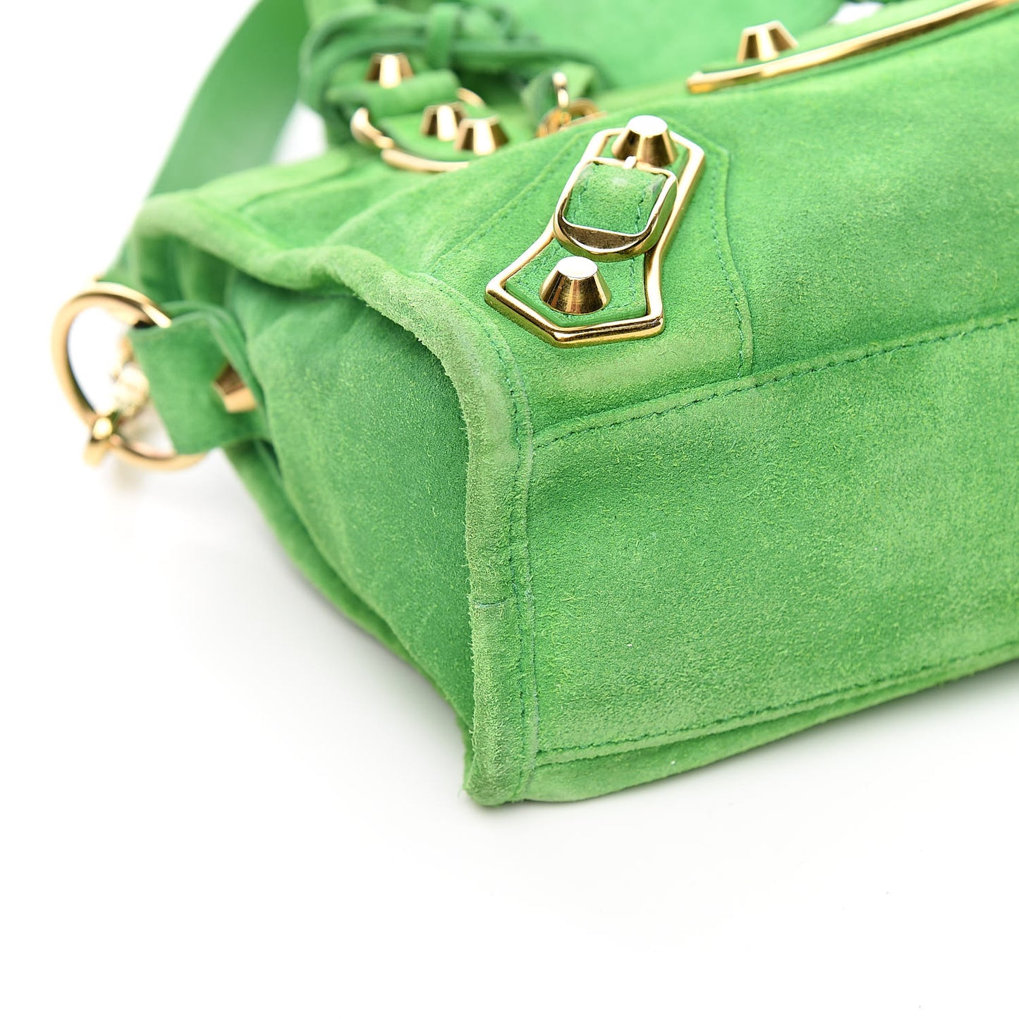 Baby Daim Suede Gold Metallic Edge Hardware Mini City Vert Fluo