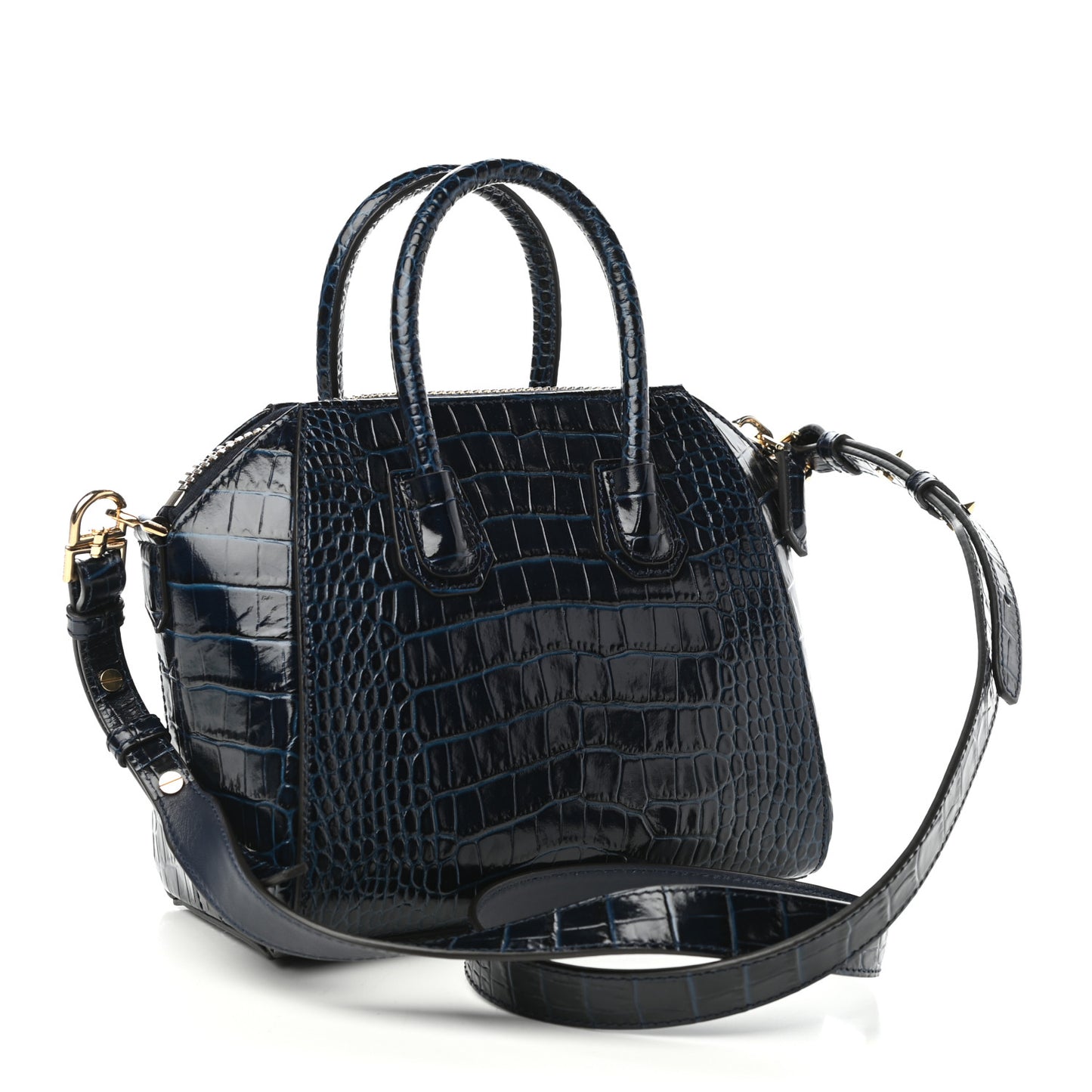 Calfskin Crocodile Embossed Mini Antigona Navy