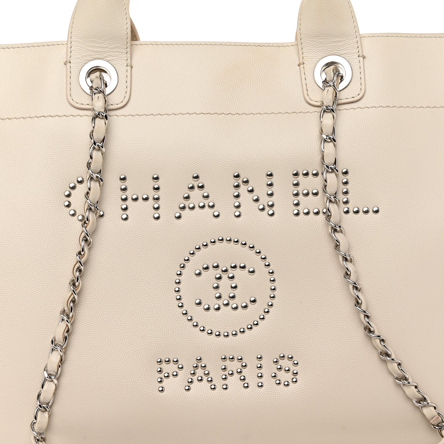 Caviar Medium Studded Deauville Tote Ivory