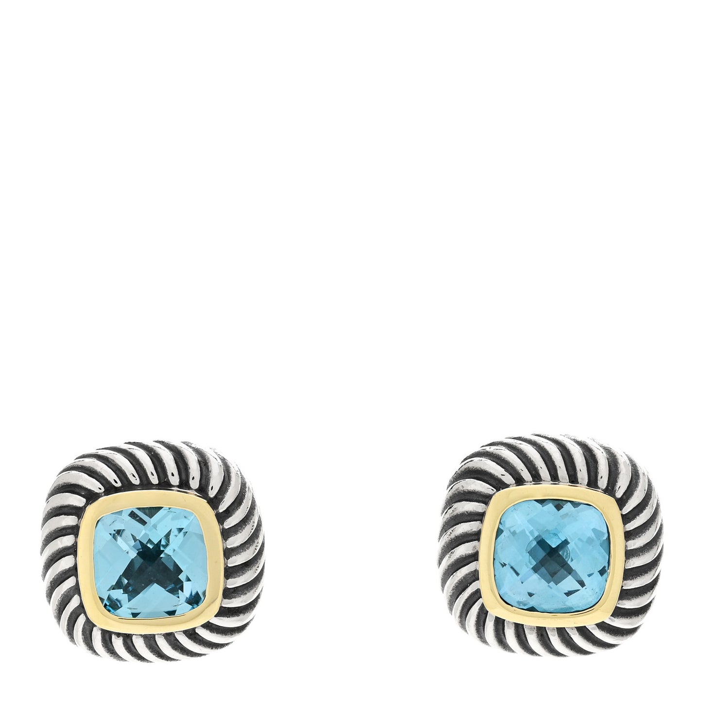 Sterling Silver 14K Yellow Gold Blue Topaz 7mm Albion Earrings