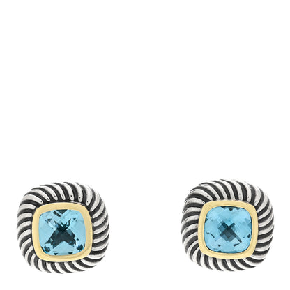 David Yurman Sterling Silver 14K Yellow Gold Blue Topaz 7mm Albion Earrings 1 of 4