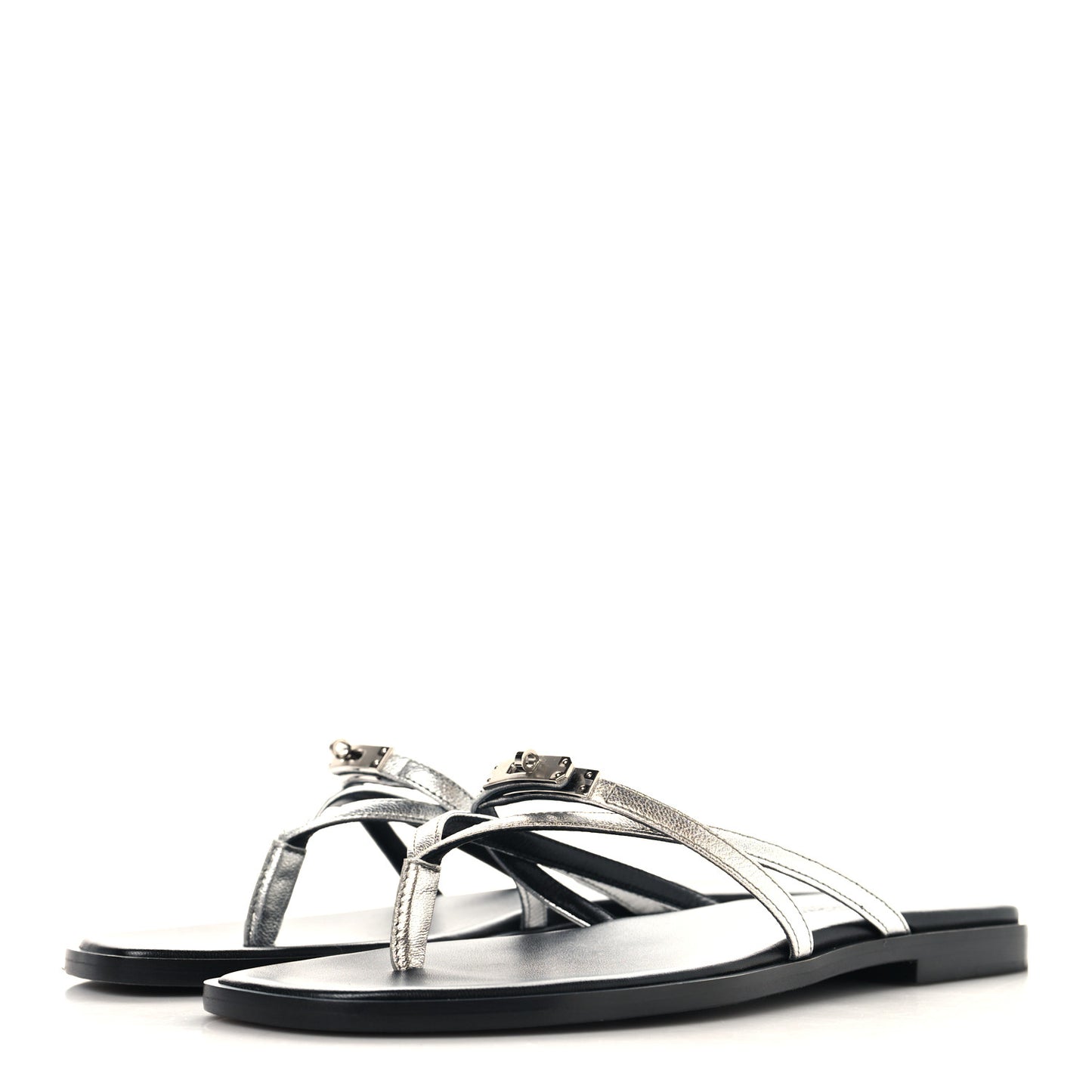 Metallic Goatskin Miss Sandals 37 Gris Argente