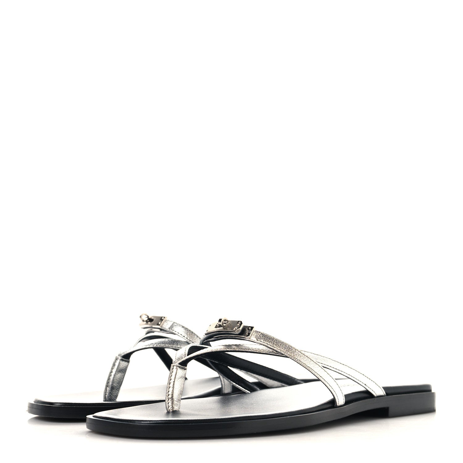 Hermes Metallic Goatskin Miss Sandals 37 Gris Argente 4 of 9