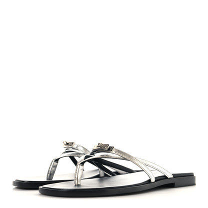 Hermes Metallic Goatskin Miss Sandals 37 Gris Argente 4 of 9