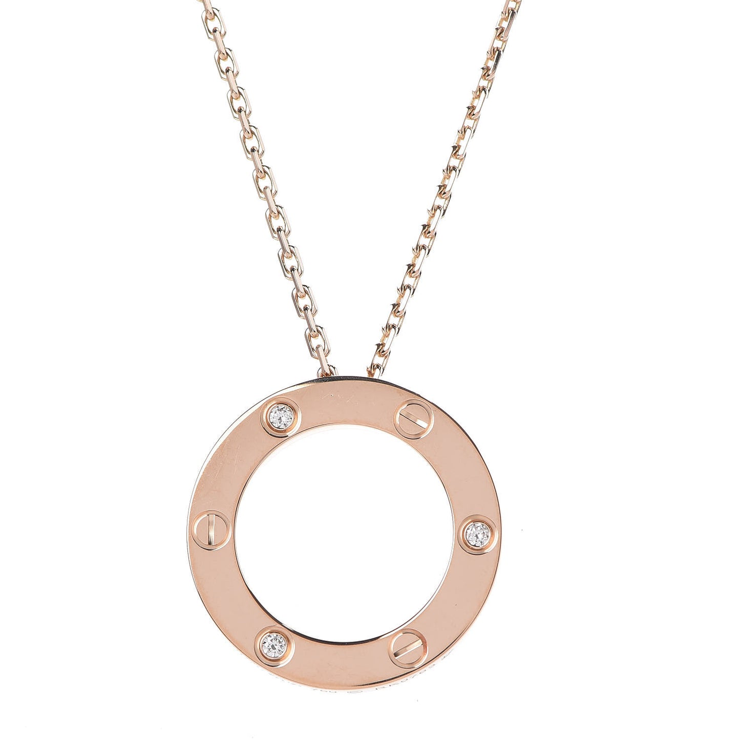 18K Pink Gold 3 Diamonds LOVE Pendant Necklace