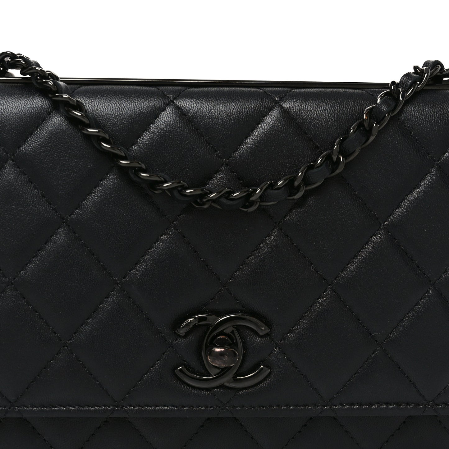 Lambskin Quilted Trendy CC Wallet On Chain WOC So Black
