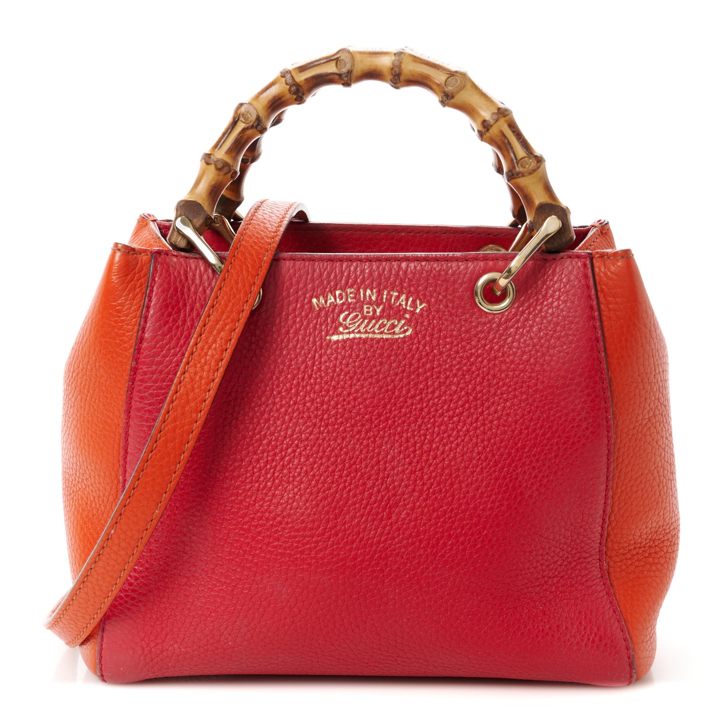 Calfskin Mini Bamboo Shopper Tote Fuchsia Orange