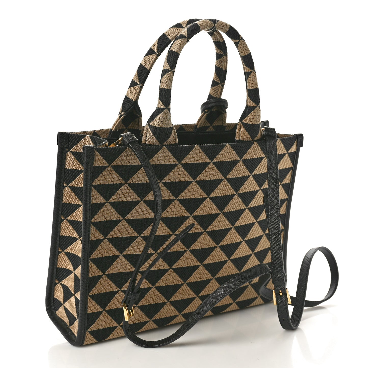 Jacquard Saffiano Triangolo Symbole Embroidered Small Tote Black Corda