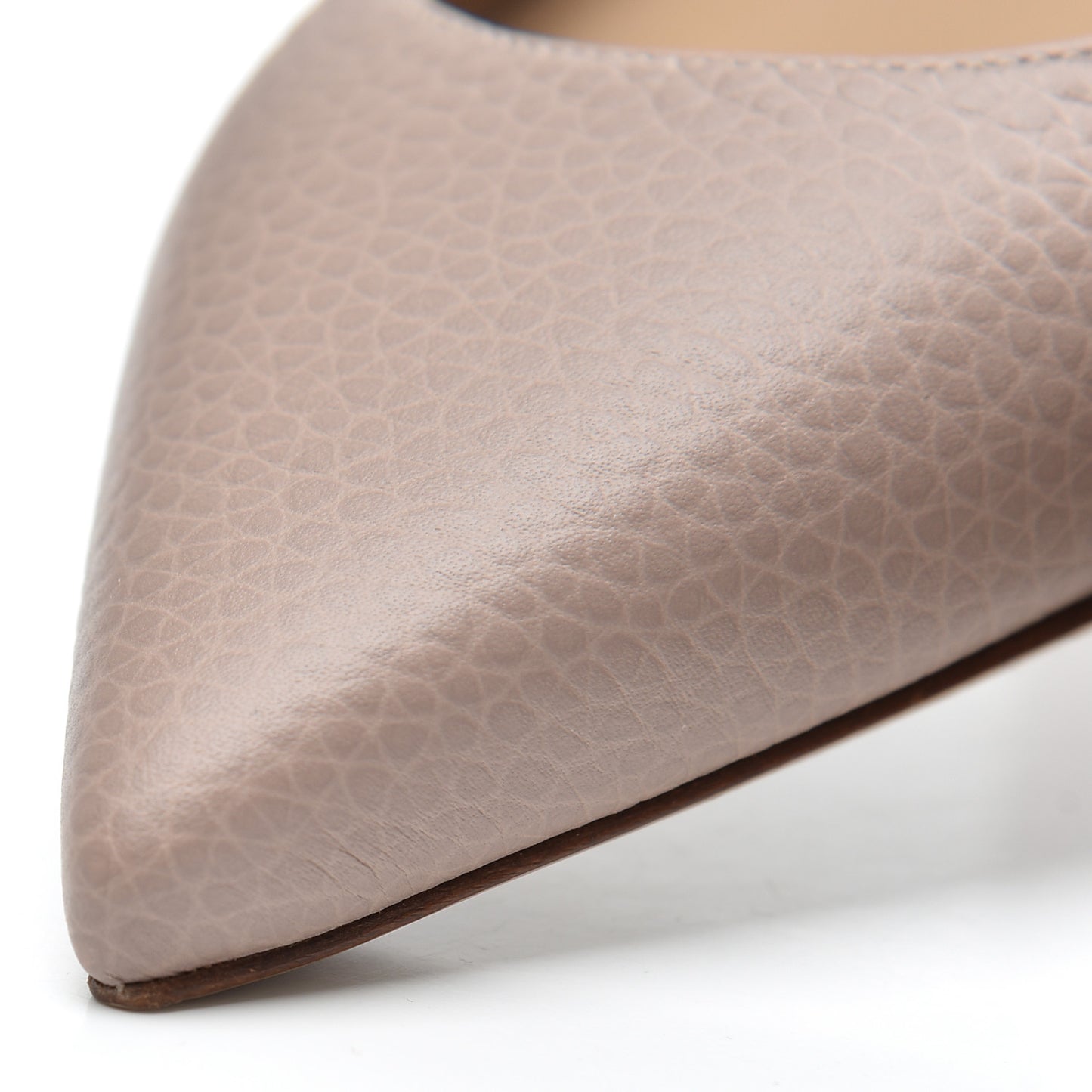 Pebbled Calfskin Rockstud Ankle Strap Ballerina Flats 38.5 Poudre