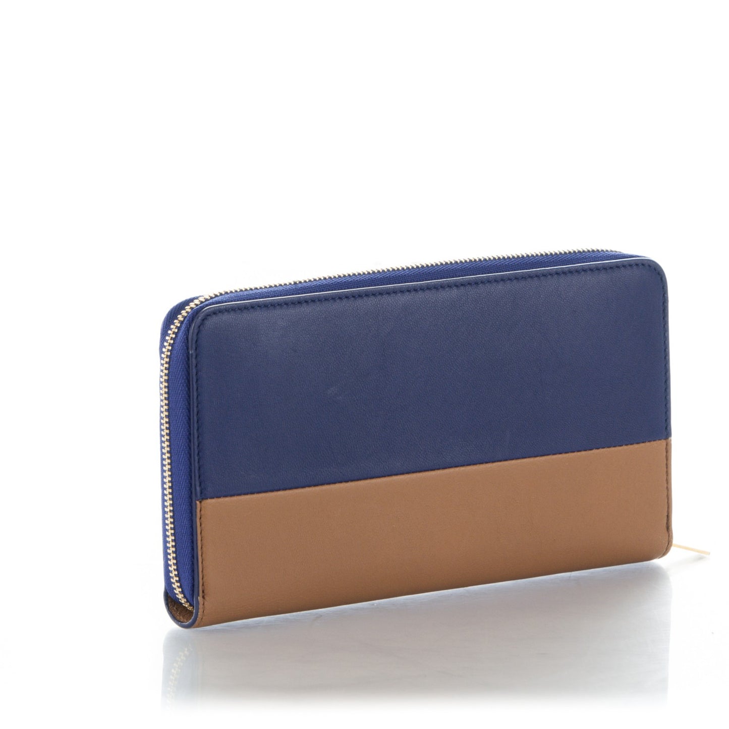 Lambskin Large Zip Around Multifunction Wallet Indigo Tan