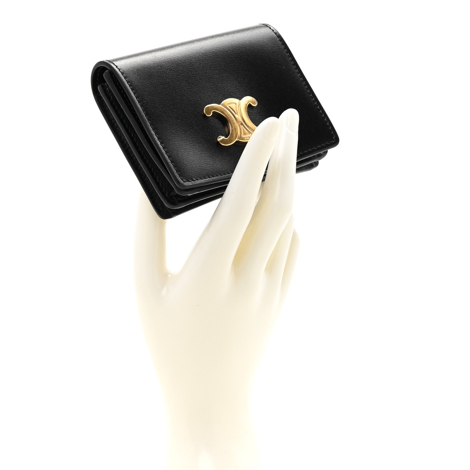 Celine Shiny Calfskin Triomphe Busincess Card Holder Black 1776217