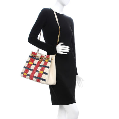 Gucci Calfskin Matelasse Trompe L'Oeil Print Medium GG Marmont Shoulder Tote Mystic White Hibiscus Red Marine Giallo 2 of 11