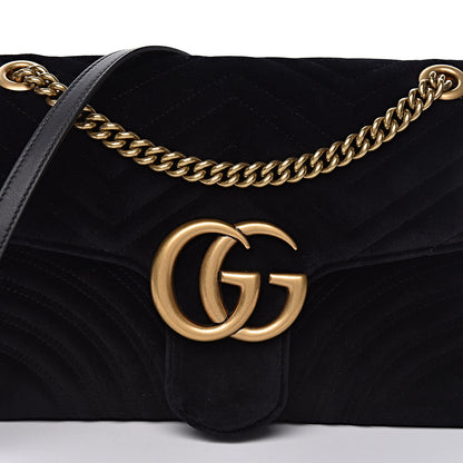 Gucci Velvet Matelasse Medium GG Marmont Shoulder Bag Black 12 of 12