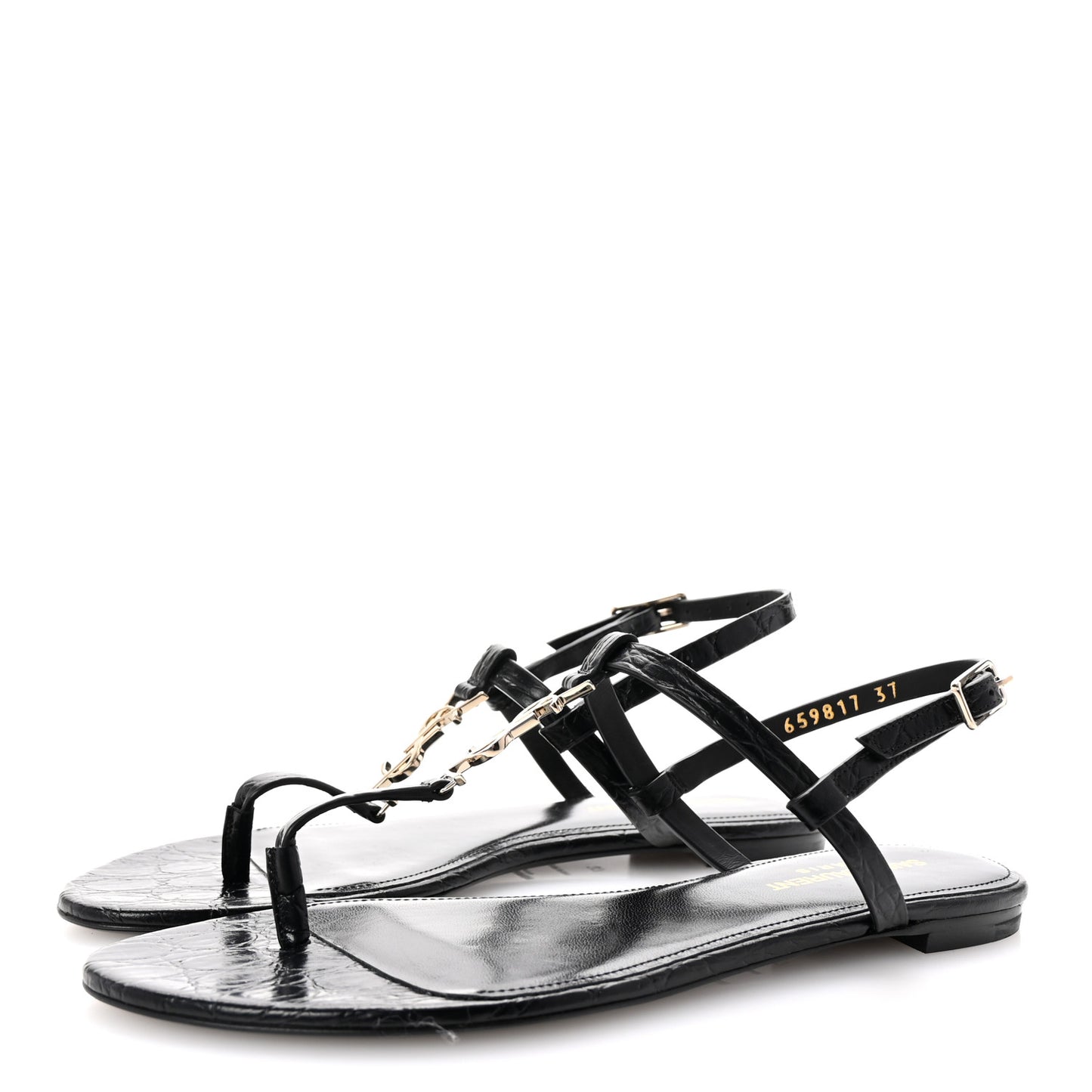 Calfskin Crocodile Embossed Cassandra Monogram Sandals 37 Black