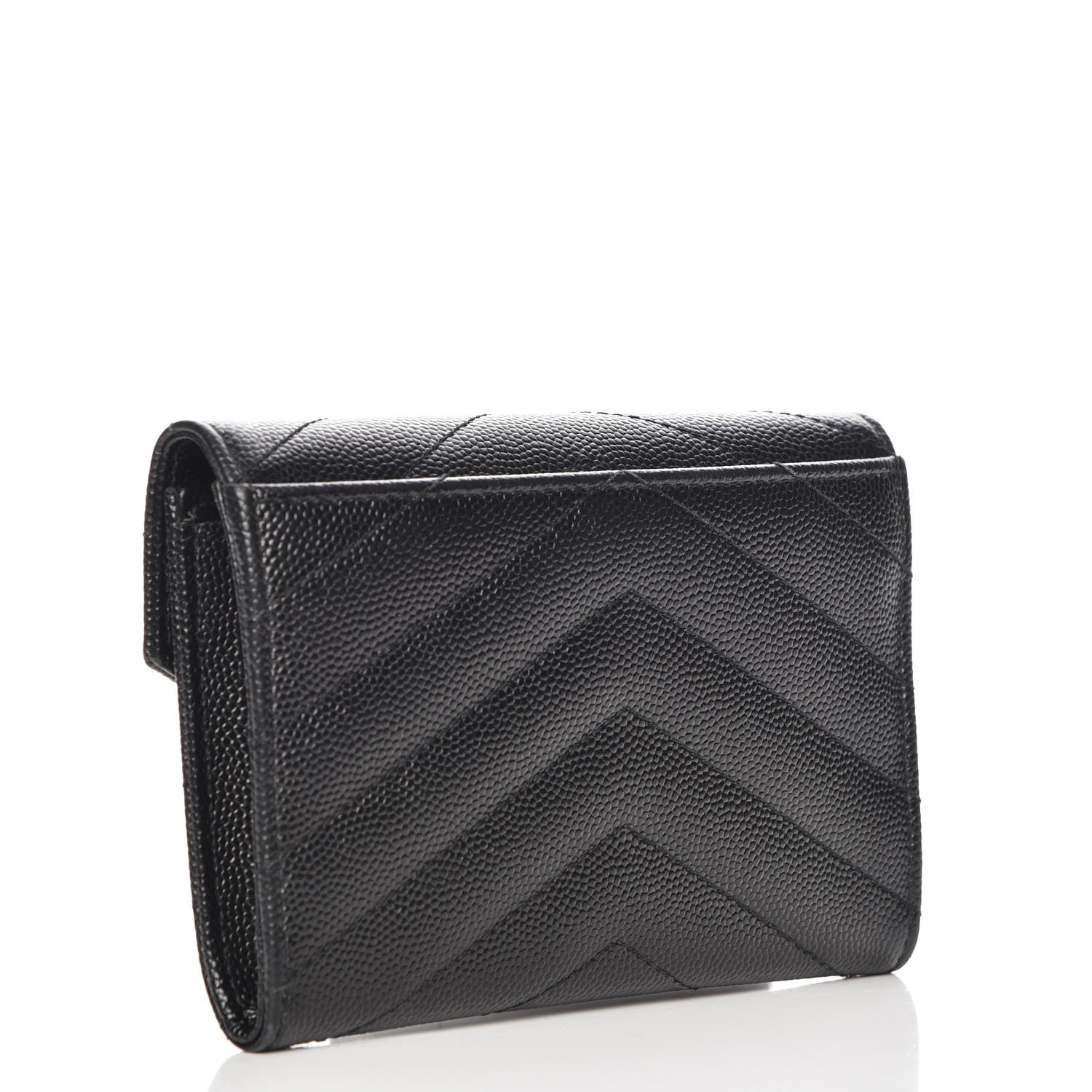 Saint Laurent Grain De Poudre Matelasse Chevron Small Monogram Envelope Wallet Black 3 of 9