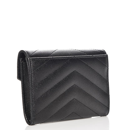 Saint Laurent Grain De Poudre Matelasse Chevron Small Monogram Envelope Wallet Black 3 of 9