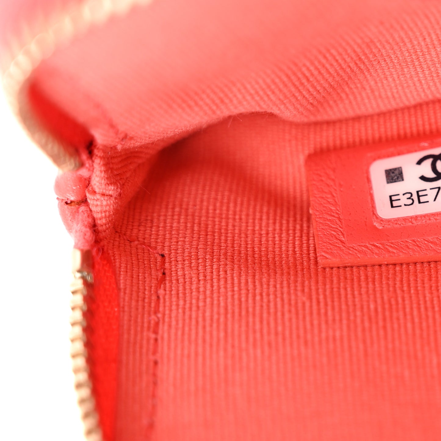Lambskin Quilted Zip Card Holder Wallet Coral